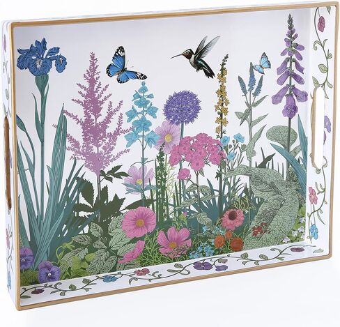 Serving Tray with Handles, Rectangular Plastic Tray 15.75x11.81 Inch, Wildflower, Butterflies & Hummingbirds Style Decorative Tray for Kitchen, Dining Table, Vanity, Office & Home in Saudi Arabia