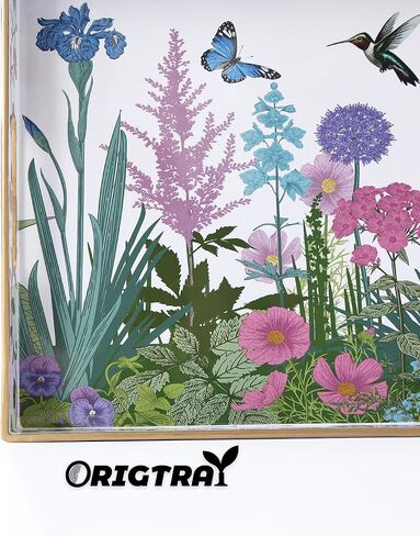 Serving Tray with Handles, Rectangular Plastic Tray 15.75x11.81 Inch, Wildflower, Butterflies & Hummingbirds Style Decorative Tray for Kitchen, Dining Table, Vanity, Office & Home in Saudi Arabia