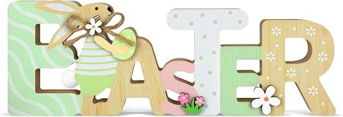 Easter Decorations for the Home Wooden Bunny Table Centerpieces Sign Farmhouse Easter Tiered Tray Decor Spring Decorations for Table Home Indoor Party Mantle Shelf Holiday in Saudi Arabia