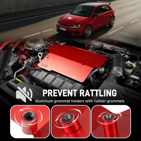 غطاء محرك ألومنيوم Bevinsee متوافق مع VW متوافق مع Golf MK7/7.5 GTI، متوافق مع Jetta GLI، متوافق مع Atlas 2015-2020، بديل لـ 06K103925G، أحمر in Kuwait