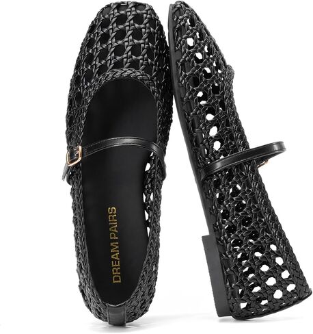 DREAM PAIRS Woven Ballet Mary Jane Flats for Women Dressy Comfortable Square Toe Ballerina Flats with Adjustable Buckle Strap for Work Casual Travel Daily in Kuwait