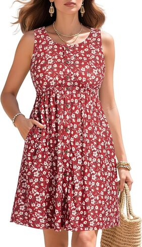 Pinup Fashion Women's Plus Size Summer Dresses Casual Pockets A-Line Button Down Sleeveless Scoop Neck Dress in Kuwait