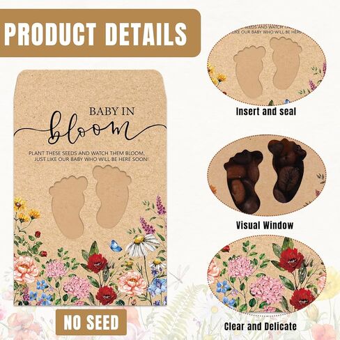 jarThenaAMCS 50 قطعة من عبوات بذور استحمام الطفل البرية، مغلف كرافت ذاتي اللصق مع نافذة بصمة القدم، جيوب تخزين بذور الأزهار العتيقة للأطفال في بلوم من أجل الكشف عن الجنس في عيد الميلاد in Kuwait