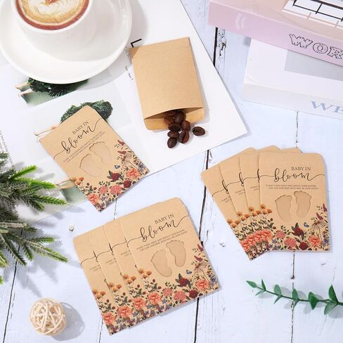 jarThenaAMCS 50 قطعة من عبوات بذور استحمام الطفل البرية، مغلف كرافت ذاتي اللصق مع نافذة بصمة القدم، جيوب تخزين بذور الأزهار العتيقة للأطفال في بلوم من أجل الكشف عن الجنس في عيد الميلاد in Kuwait