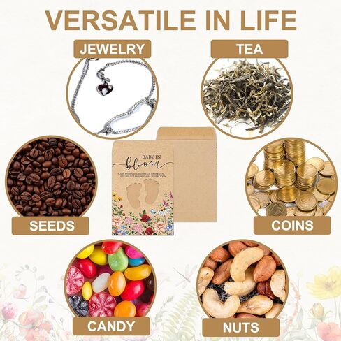 jarThenaAMCS 50 قطعة من عبوات بذور استحمام الطفل البرية، مغلف كرافت ذاتي اللصق مع نافذة بصمة القدم، جيوب تخزين بذور الأزهار العتيقة للأطفال في بلوم من أجل الكشف عن الجنس في عيد الميلاد in Kuwait