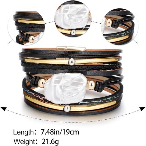 Leopard Bracelet for Women, Boho Leather Wrap Multi-Layer Pearl Crystal Bracelet Bangle Jewelry in Saudi Arabia