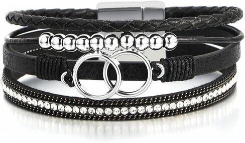 Leopard Bracelet for Women, Boho Leather Wrap Multi-Layer Pearl Crystal Bracelet Bangle Jewelry in Saudi Arabia