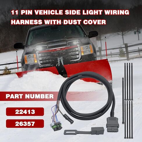 11 Pin Vehicle Side Light Wiring Harness with Dust Cover Compatible with Western Fisher Blizzard SnowEx Plows, Replace for 22413 26357 in Saudi Arabia