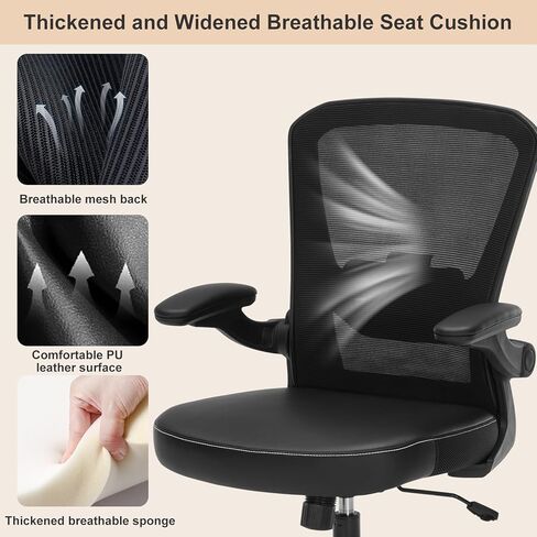 كرسي مكتب طويل مع مقعد من جلد البولي يوريثان، كرسي مكتب مريح بوزن 400 رطل مع دعم قطني، مقعد مضاد مع حلقة مسند للقدمين قابلة للتعديل ومساند للذراعين قابلة للطي، أسود in Kuwait