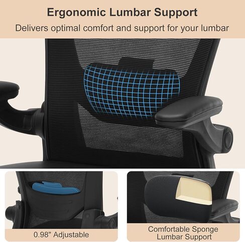 كرسي مكتب طويل مع مقعد من جلد البولي يوريثان، كرسي مكتب مريح بوزن 400 رطل مع دعم قطني، مقعد مضاد مع حلقة مسند للقدمين قابلة للتعديل ومساند للذراعين قابلة للطي، أسود in Kuwait