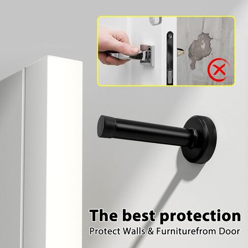 2 Pack Matte Black Door Stoppers, Heavy Duty 304 Stainless Steel No Drill Wall Protector with Adhesive & Screws, Sound Dampening for Home Office Garage in Saudi Arabia