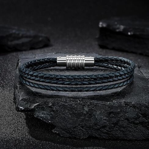 Genuine Leather Bracelet for Men - Stainless Steel Clasp & - Gift for Him, Boyfriend, Husband in Saudi Arabia
