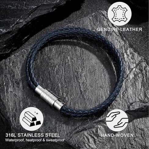 Genuine Leather Bracelet for Men - Stainless Steel Clasp & - Gift for Him, Boyfriend, Husband in Saudi Arabia