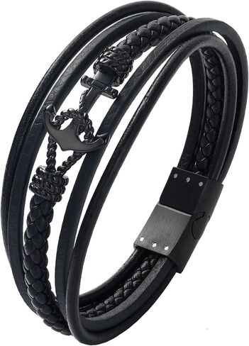 Genuine Leather Bracelet for Men - Stainless Steel Clasp & - Gift for Him, Boyfriend, Husband in Saudi Arabia