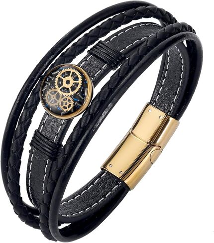 Genuine Leather Bracelet for Men - Stainless Steel Clasp & - Gift for Him, Boyfriend, Husband in Saudi Arabia