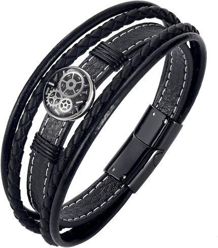 Genuine Leather Bracelet for Men - Stainless Steel Clasp & - Gift for Him, Boyfriend, Husband in Saudi Arabia