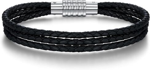 Genuine Leather Bracelet for Men - Stainless Steel Clasp & - Gift for Him, Boyfriend, Husband in Saudi Arabia
