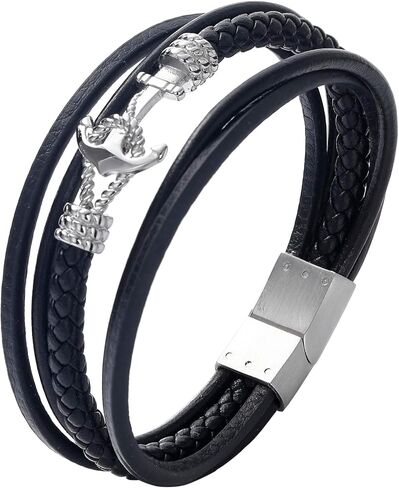 Genuine Leather Bracelet for Men - Stainless Steel Clasp & - Gift for Him, Boyfriend, Husband in Saudi Arabia