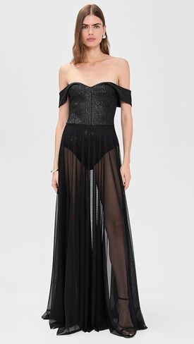 Norma Kamali Women's Double Drop Shoulder Combo Flared Gown in Saudi Arabia