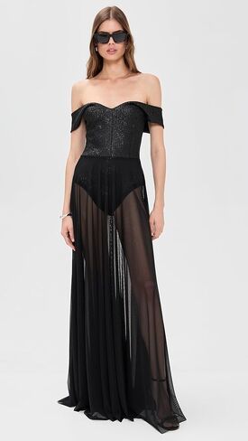 Norma Kamali Women's Double Drop Shoulder Combo Flared Gown in Saudi Arabia