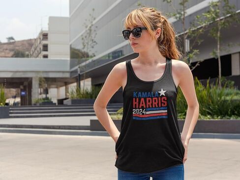 Animalworld Election 2024 Kamala Harris Distressed Splattered Paint Flag Juniors Tank Top in Saudi Arabia