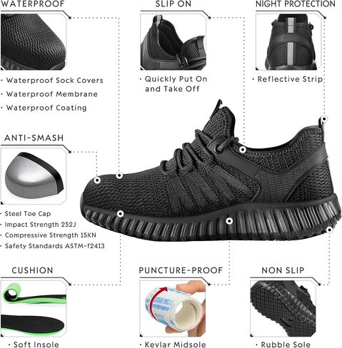 Steel Toe Shoes for Men Women丨Waterproof Non Slip Work Shoes丨Indestructible Industrial Construction Roofing Walking Safety Sneakers in Saudi Arabia