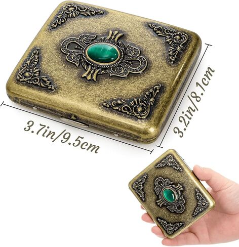 Youeon 2 Pcs Vintage Embossed Metal Storage Case, Retro Double-Sided Flip Box with Gemstone, Crush Resistant Pocket Organizer, Antique Card Holder, Gift Box Included(85mm King Size) in Saudi Arabia