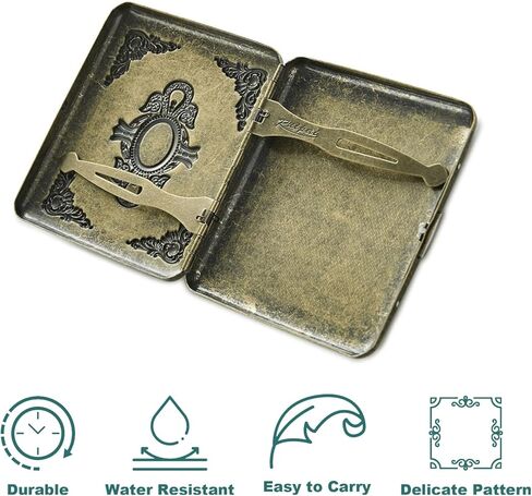 Youeon 2 Pcs Vintage Embossed Metal Storage Case, Retro Double-Sided Flip Box with Gemstone, Crush Resistant Pocket Organizer, Antique Card Holder, Gift Box Included(85mm King Size) in Saudi Arabia