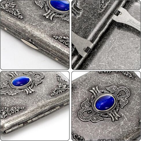 Youeon 2 Pcs Vintage Embossed Metal Storage Case, Retro Double-Sided Flip Box with Gemstone, Crush Resistant Pocket Organizer, Antique Card Holder, Gift Box Included(85mm King Size) in Saudi Arabia
