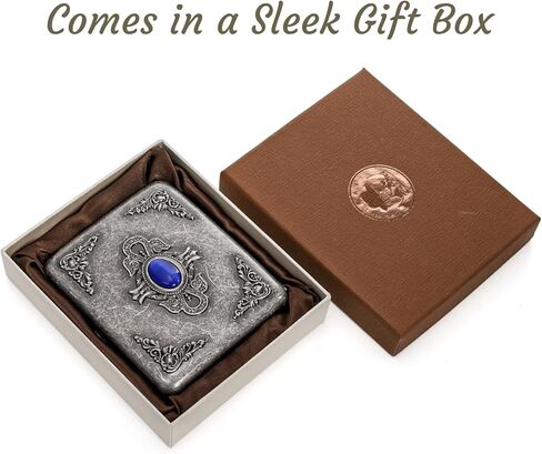 Youeon 2 Pcs Vintage Embossed Metal Storage Case, Retro Double-Sided Flip Box with Gemstone, Crush Resistant Pocket Organizer, Antique Card Holder, Gift Box Included(85mm King Size) in Saudi Arabia