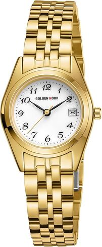 GOLDEN HOUR Women's Bracelet Analog Gold Watch with Gold-Tone Stainless Steel Band, Easy Reader White Dial in Saudi Arabia