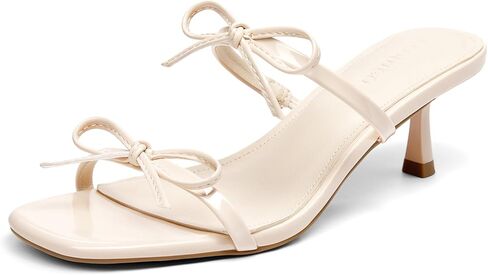 Coutgo Womens Kitten Heels Sandals Bow Square Open Toe Slides Two Strap Slip On Summer Dress Shoes in Saudi Arabia
