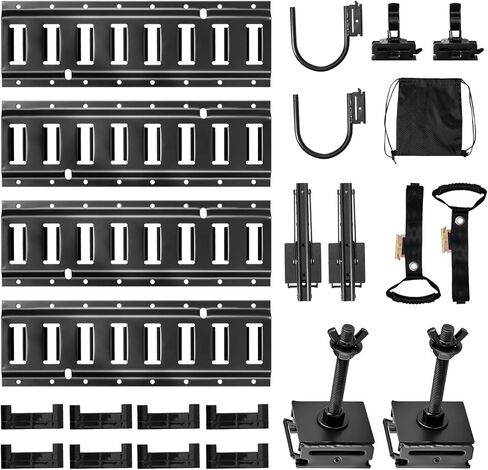 VEVOR E-Track Tie-Down Rail Kit, 4 Pack 1.3 ft E Track Rails, 2 U-Shaped Hooks, 2 Tool Holders, 2 Track Shelf Brackets, 2 Tire Holders, 2 Cable Storage Rings, 8 End Caps & 1 Bag, Fit for Vans Trailers in Saudi Arabia