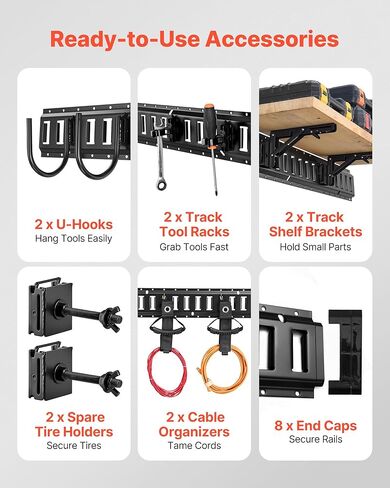 VEVOR E-Track Tie-Down Rail Kit, 4 Pack 1.3 ft E Track Rails, 2 U-Shaped Hooks, 2 Tool Holders, 2 Track Shelf Brackets, 2 Tire Holders, 2 Cable Storage Rings, 8 End Caps & 1 Bag, Fit for Vans Trailers in Saudi Arabia