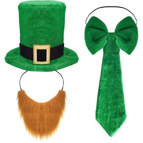 4 قطع زي حفلة عيد القديس باتريك، إكسسوارات باللون الأخضر الأيرلندي لتزيين يوم القديس باتريك مع قبعة وربطة عنق لحية القوس in Kuwait