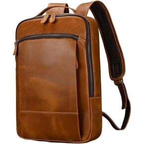 Genuine Leather Backpack Vintage Large Travel Laptop Bag Single Layer Black Classic Business Casual Daypack Gift Box (17 * 12 * 4inch,Brown) in Saudi Arabia