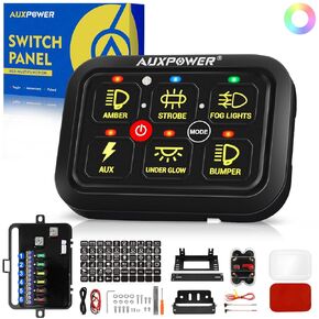 لوحة تبديل Auxpower 6 Gang تبديل لوحة تبديل LED نابضة مؤقتة RGB لوحة تبديل عاكسة للضوء نظام تتابع التحكم في الدائرة المساعدة لوحة تبديل السيارات لشاحنة قارب سيارة (RGB A26 لوحة التبديل) in Kuwait
