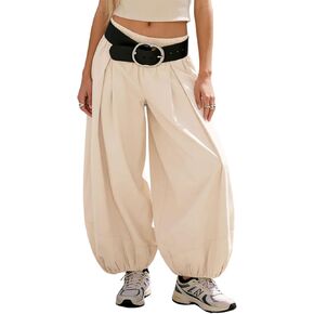 سروال نسائي واسع الساق من Xiaoxuemeng، سروال قطني عالي الخصر مع جيوب in Kuwait