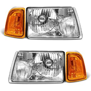 fit 2001-2011 Ford Ranger Headlamp for 01 02 03 04 05 06 07 08 09 10 11 Ranger Headlight Assembly with Clear Lens Chrome Housing Amber Reflector Replacement Driver Passenger Side in Kuwait