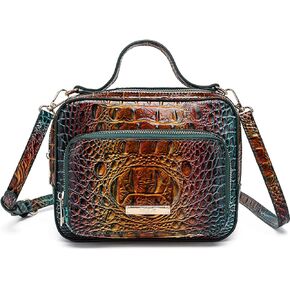 حقيبة كروس صغيرة على شكل صندوق تمساح للنساء، محفظة جلدية صغيرة بمقبض علوي مع حزام كتف للملابس اليومية in Kuwait