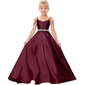 قبالة الكتف زهرة فتاة فساتين لحفلات الزفاف الساتان فساتين المسابقة الفتيات العباءات الرسمية in Kuwait