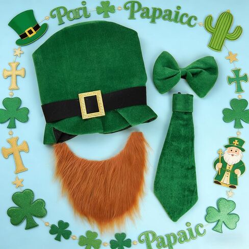 4 قطع زي حفلة عيد القديس باتريك، إكسسوارات باللون الأخضر الأيرلندي لتزيين يوم القديس باتريك مع قبعة وربطة عنق لحية القوس in Kuwait