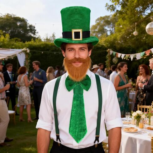 4 قطع زي حفلة عيد القديس باتريك، إكسسوارات باللون الأخضر الأيرلندي لتزيين يوم القديس باتريك مع قبعة وربطة عنق لحية القوس in Kuwait