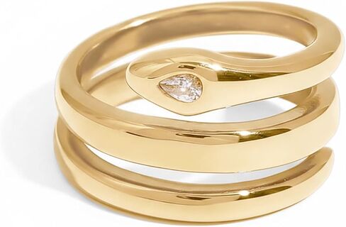 PAVOI Waterproof Open Wrap Ring for Women - 14K Gold Plated Snake Gold Band with Cubic Zirconia - Double Open Wrap Around Rings - Stainless Steel Trendy Summer Jewelry in Saudi Arabia