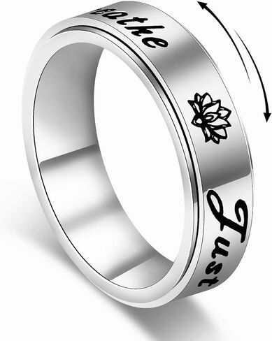 Serene Lotus Fidget Ring: Just Breathe Anxiety Spinner Ring for Women, Floral Pattern Rotating Band for Calm & Focus, 18K Gold Plated Stainless Steel Jewelry Gift in Saudi Arabia