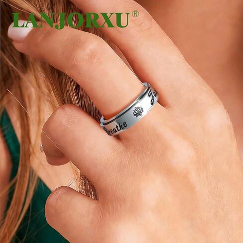 Serene Lotus Fidget Ring: Just Breathe Anxiety Spinner Ring for Women, Floral Pattern Rotating Band for Calm & Focus, 18K Gold Plated Stainless Steel Jewelry Gift in Saudi Arabia