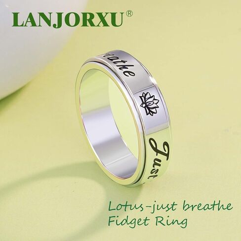 Serene Lotus Fidget Ring: Just Breathe Anxiety Spinner Ring for Women, Floral Pattern Rotating Band for Calm & Focus, 18K Gold Plated Stainless Steel Jewelry Gift in Saudi Arabia
