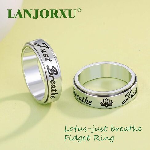 Serene Lotus Fidget Ring: Just Breathe Anxiety Spinner Ring for Women, Floral Pattern Rotating Band for Calm & Focus, 18K Gold Plated Stainless Steel Jewelry Gift in Saudi Arabia