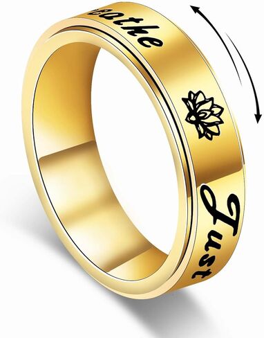 Serene Lotus Fidget Ring: Just Breathe Anxiety Spinner Ring for Women, Floral Pattern Rotating Band for Calm & Focus, 18K Gold Plated Stainless Steel Jewelry Gift in Saudi Arabia