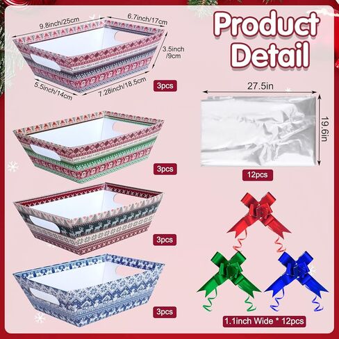 Jectivs 12 Sets Colorful Christmas Gift Basket Empty with Transparent Cellophane Bags, Cardboard Xmas Gift Box Bulk with Pull Bows Ribbons to Fill for Christmas Birthday Party Wrapping Gifts in Saudi Arabia
